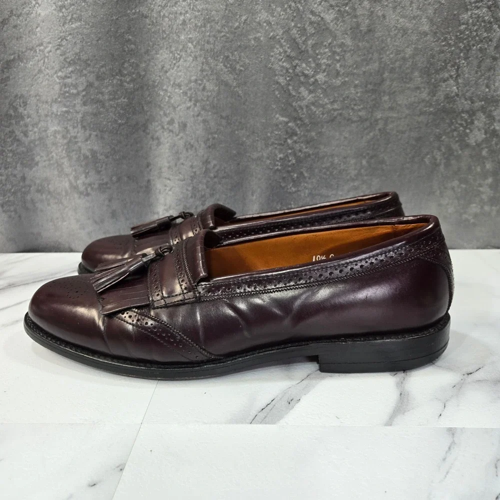 Allen Edmonds Bridgeton Mens 10.5 C Burgundy Leather Tassel Kiltie Loafers Dress
